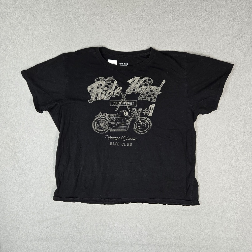 Torrid Women Shirt 1 Black Motorcycle Boyfriend Tee Logo Crew Neck Pullover